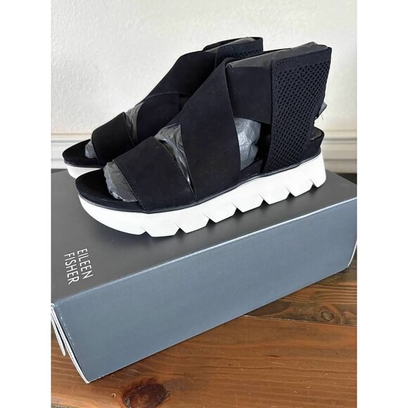 Eileen Fisher Chant  Leather Platform Wedge Sandal Women's Size-NIB-8, 8.5,10,11 - Picture 1 of 6